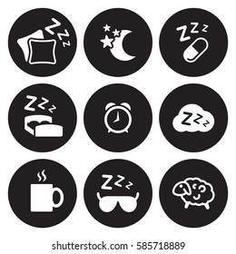 Sleeping icons set. White on a black background