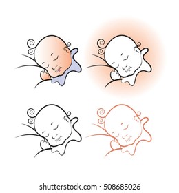 sleeping infant baby variations-vector drawing