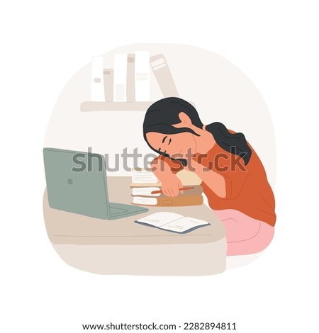 Sleeping isolated cartoon vector illustration. Teenage girl sleeping when doing homework, tired of school subject studying, adolescent education problem, concentration loss vector cartoon.