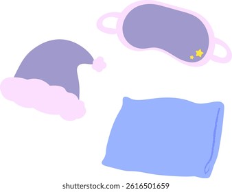 
Sleeping items: hat, pillow, eye mask