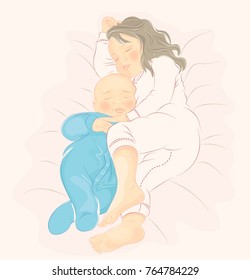 Sleeping kids in a bed.