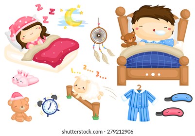 Sleeping Kids Vector Set