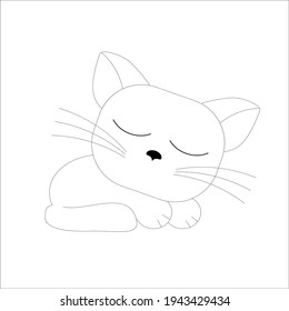 a sleeping kitten drawn in a vector