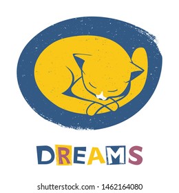 Sleeping kitten original design. Can be used for poster, greeting card, baby products, birthday party, invitation vector Illustration. Vector illustration