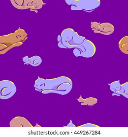 Sleeping kittens and elephant among them . Seamless pattern
