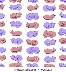 Sleeping kittens and elephant among them . Seamless pattern