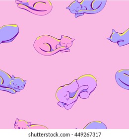 Sleeping kittens and elephant among them . Seamless pattern