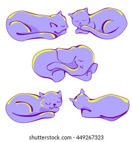 Sleeping kittens and elephant among them. Set