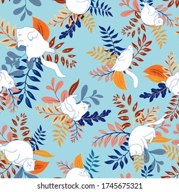 Gatitos Durmientes Con Flores Patrón Vector Sin Marea