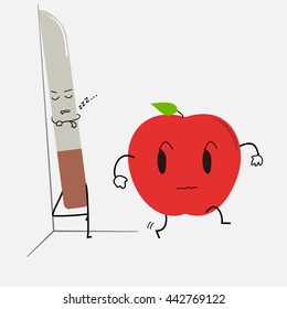 sleeping knife and scared apple cartoon