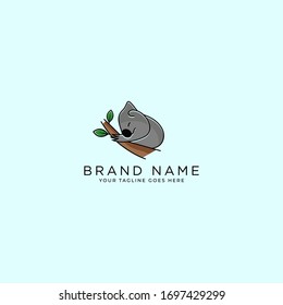 Klassische Darstellung des Koala Logo Design Mascot-Zeichens. Koala Vektorillustration Illustration mit Baum und Blatt. Cute koala Logo Design Inspiration.