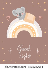 
sleeping koala poster on the beige background