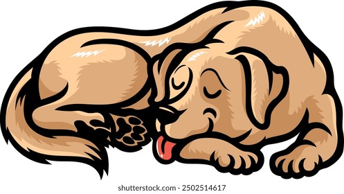 Sleeping Labrador Retriever Lying Down with Smile and Tongue Out	
