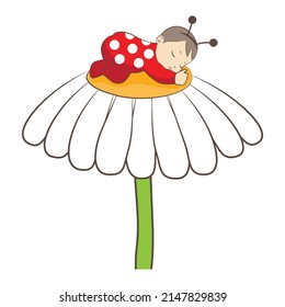 sleeping ladybug baby, vector cute character