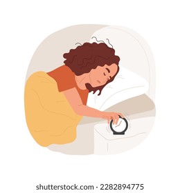 Sleeping late isolated cartoon vector illustration. Sleepy teenage girl can't wake up in the morning, turn off the alarm, teens bad habits, sleeping long, late to school vector cartoon.