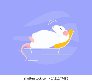 Sleeping lazy rat. Symbol of new year. Vector humorous illustration