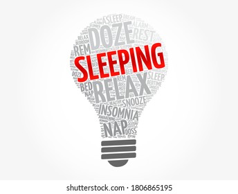 Sleeping light bulb word cloud collage, concept background