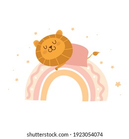león dormido en el arco iris sobre el fondo blanco