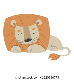A sleeping lion vector illustration cartoon isolated on white background. Cute Lion cartoon.