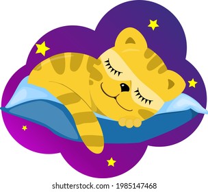 sleeping little orange tiger on a pillow