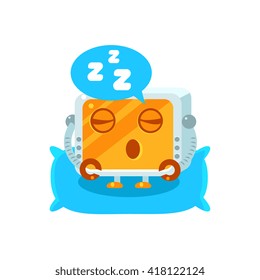 Sleeping Little Robot Character Simple Flat Vector Icon In Childish Cute Style Isolated On White Background