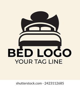 Sleeping Logo Design Template. Vector Logo for Bed. Pillow Bed with Logo Design of the Night Moon Star