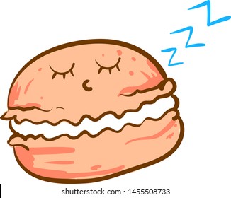 Sleeping macaron, illustration, vector on white background.
