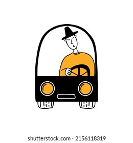 sleeping man in the car. Flat illustration.