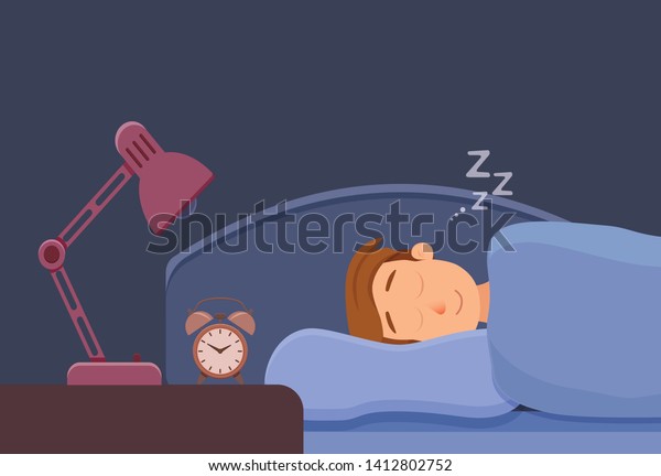 Sleeping man face cartoon character happy guy have a sweet dream