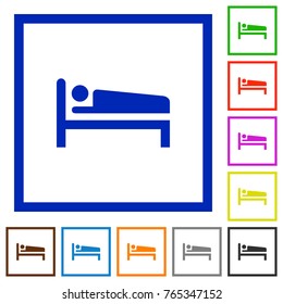 Sleeping man flat color icons in square frames on white background