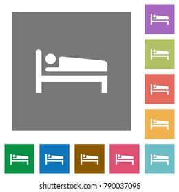 Sleeping man flat icons on simple color square backgrounds