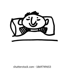 Schlafender Mann. Handgezeichneter süßer Cartoon-Charakter. Schwarz-Weiß-Vektorgrafik.
