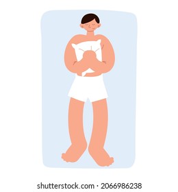 sleeping man hugging pillow cartoon