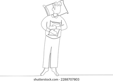 A sleeping man hugs a pillow on his stomach. Sleep one-line drawing