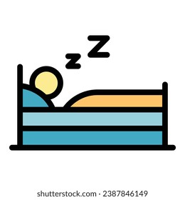 Vector de contorno de icono de hombre durmiente. Dormir en la cama. Cara de color de chico de la persona