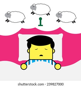 Sleeping man and jumping sheep.