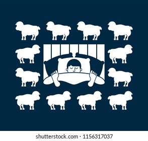 Sleeping man and sheep. Guy in bed asleep. sleeper male. Vector illustration
