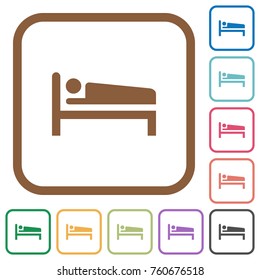 Sleeping man simple icons in color rounded square frames on white background
