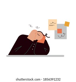 Sleeping man sitting in office and napping during working day