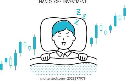 Hombre durmiente y gráfico de acciones, Imagen de una inversión sin manos