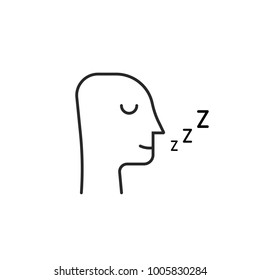 sleeping man thin line icon isolated on white. linear flat style simple trend modern logo graphic art design illustration. concept of dormant human contour badge or tired man in bed room