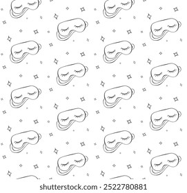 Sleeping mask with closed eyes seamless pattern, hand drawn nursery background texture. Vector illustration, vintage retro minimal style.