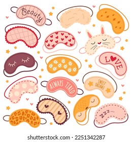 Sleeping mask flat icons set. Vector illustration