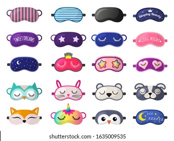 Sleeping mask. Funny clothes for sleepover rest relax night accessories vector collection