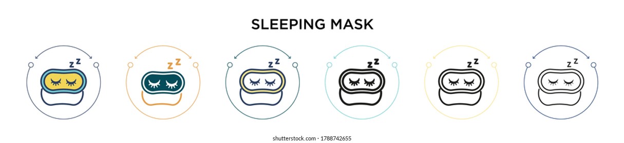 Sleeping mask icon in filled, thin line, outline and stroke style. Vector illustration of two colored and black sleeping mask vector icons designs can be used for mobile, ui, web
