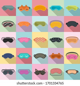 Sleeping mask icons set. Flat set of sleeping mask vector icons for web design
