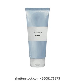 Sleeping mask illustration in watercolor, brightening skin, skincare routine, watercolor illustration, tube packaging