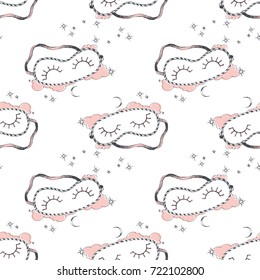 Sleeping mask. Moon. Stars. Vector illustration of seamless pattern.