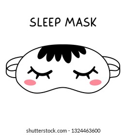Sleeping mask on white background. Isolated vector outline illustration. Kawaii art. Cute face