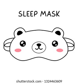 Sleeping mask on white background. Isolated vector outline illustration. Kawaii art. Cute bear